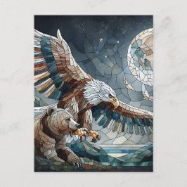 Mosaic Ai Art | Brauner Bär und Adler Vollmond Postkarte