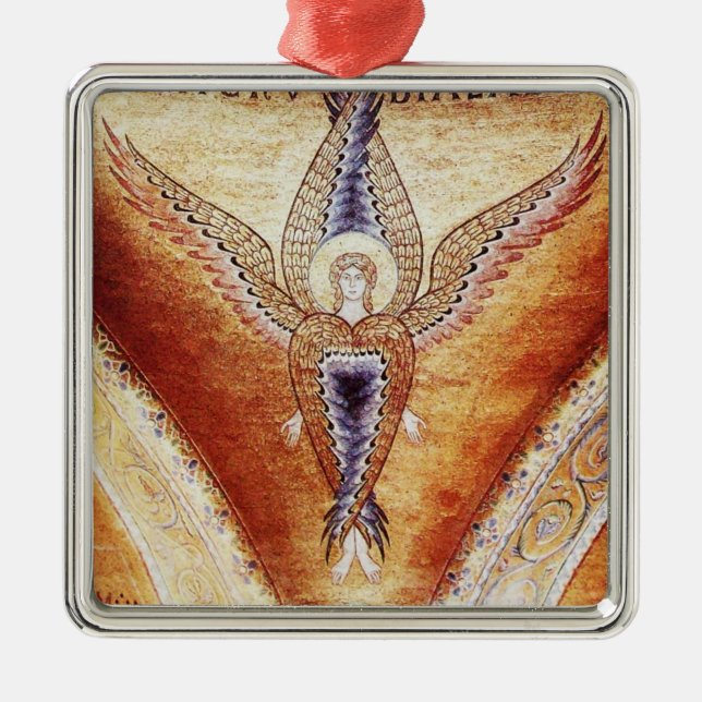 MOSAIC ANGEL Brown Parchment ,Red Ruby Silbernes Ornament (Vorne)