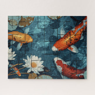Mosaic Art Koi Fish Pond illustration design Puzzle