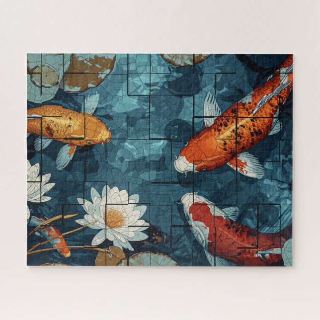 Mosaic Art Koi Fish Pond illustration design Puzzle (Horizontal)
