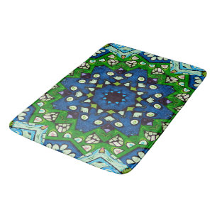 Mosaic Blue Green Hippie Boho Mandala Badematte