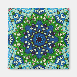 Mosaic Blue Green Hippie Boho Mandala Magnet
