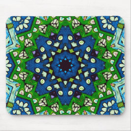 Mosaic Blue Green Hippie Boho Mandala Mousepad