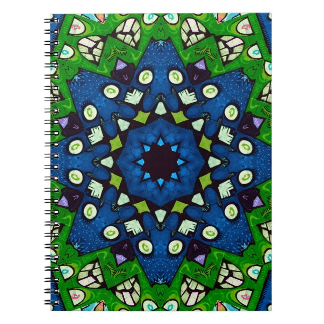 Mosaic Blue Green Hippie Boho Mandala Notizblock (Vorderseite)