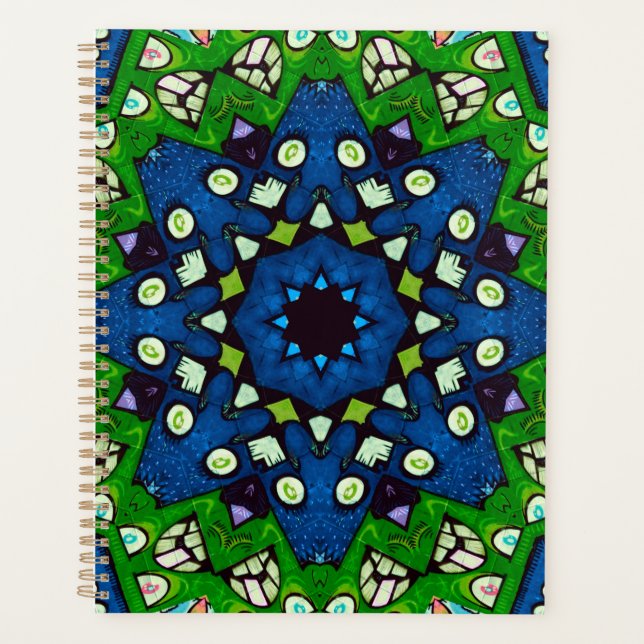 Mosaic Blue Green Hippie Boho Mandala Planer (Vorderseite)