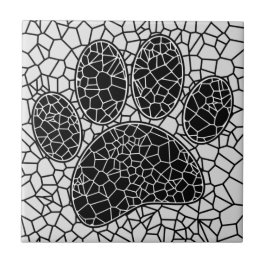 Mosaic Canine Art Dog Paw Print In Black And White Fliese