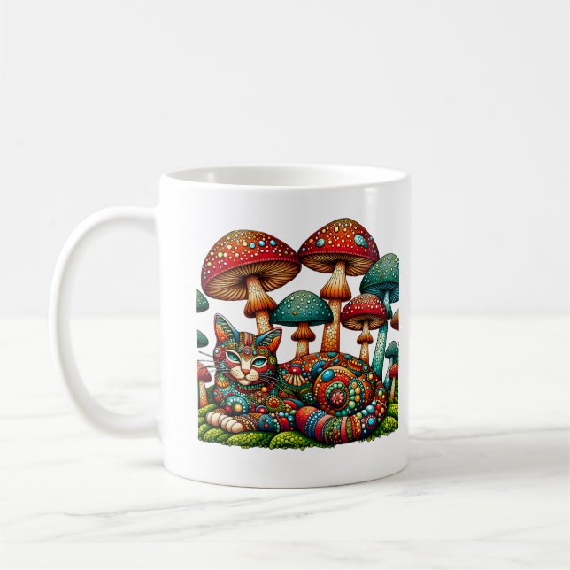 Mosaic Cat in Mushrooms Kaffeetasse (Links)