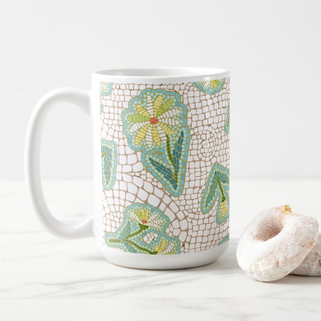Mosaic Daisies White 11 oz Classic Tasse (Mit Donut)