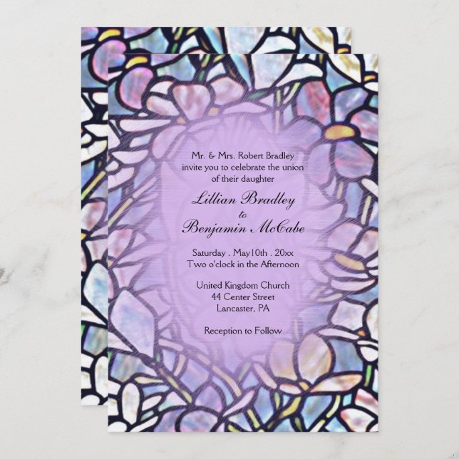 Mosaic Floral Tiles Wedding Einladung (Vorne/Hinten)