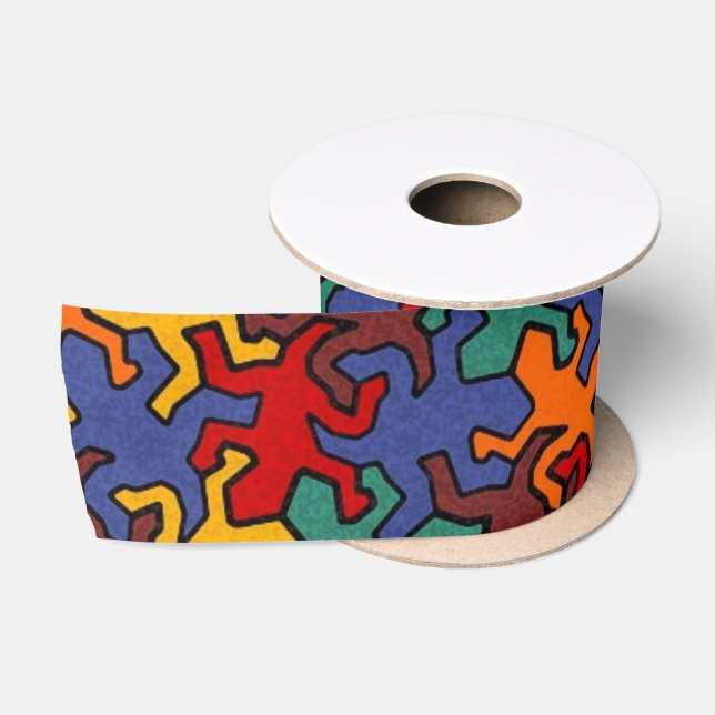 Mosaic Geckos Muster - Erdfarbe Satinband (Spule)