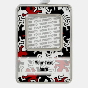 Mosaic Geckos Muster - rot Schwarz-weiß Rahmen-Ornament Silber