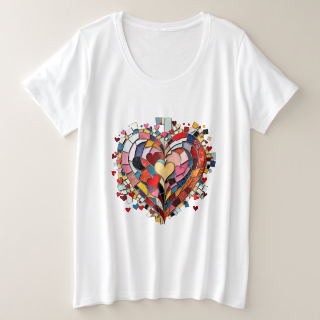 Mosaic Heart of Love Große Größe T-Shirt (Design vorne)