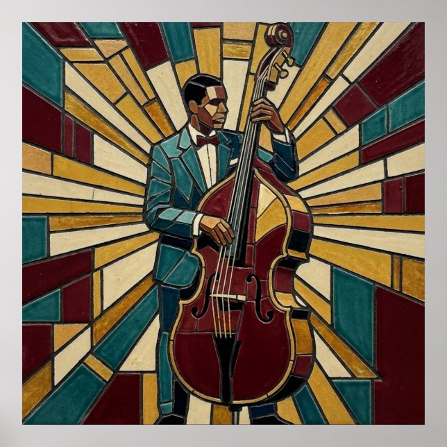 Mosaic Jazz Bassist Poster Stained Glass Music (Vorne)