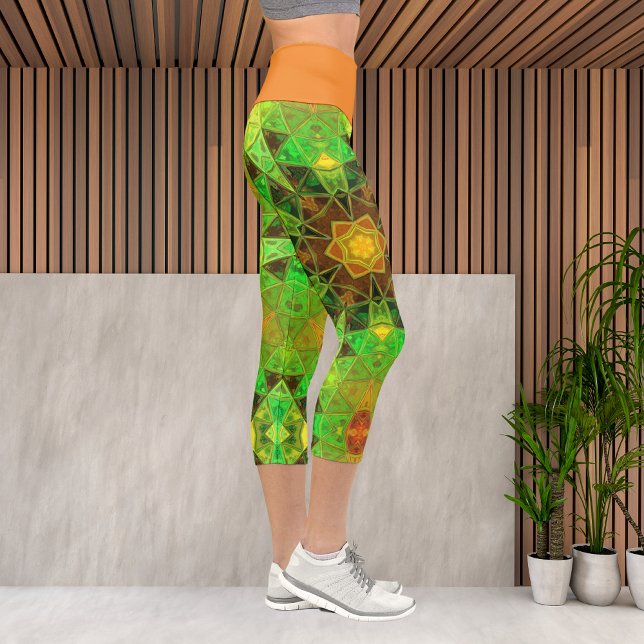 Mosaic Kaleidoscope Blume Grün und Orange Leggin Capri Leggings (Von Creator hochgeladen)