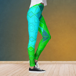 Mosaic Kaleidoscope Square grün und blau Leggings