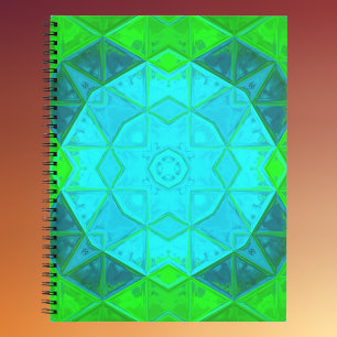 Mosaic Kaleidoscope Square grün und blau Notizbuch