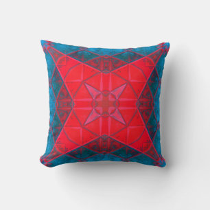 Mosaic Kaleidoscope Square Rot und Blau Kissen