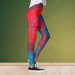 Mosaic Kaleidoscope Square Rot und Blau Leggings