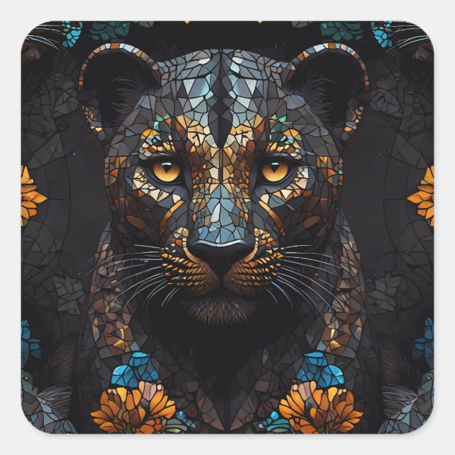 Mosaic Leopard Majesty Quadratischer Aufkleber (Vorderseite)