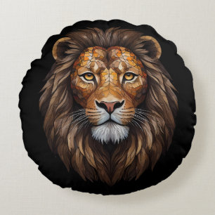 Mosaic Lion Portrait Glaseffektdesigner Rundes Kissen