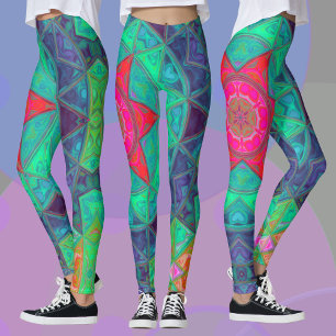 Mosaic Mandala Blue Green und Red Leggings