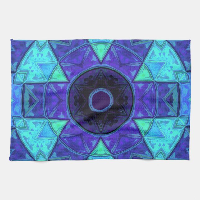 Mosaic Mandala Blue und Lila Geschirrtuch (Horizontal)
