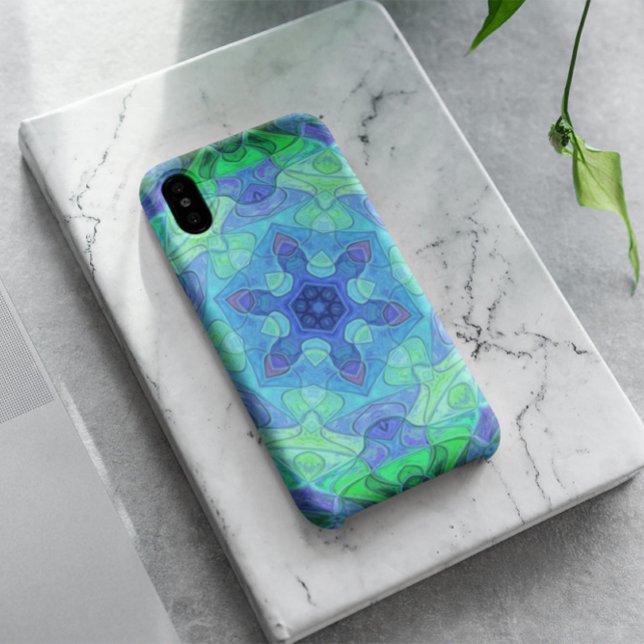 Mosaic Mandala Blume Blau und Grün Case-Mate iPhone Hülle (Von Creator hochgeladen)