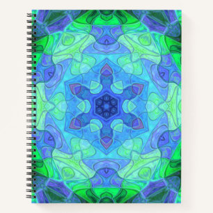 Mosaic Mandala Blume Blau und Grün Notizbuch
