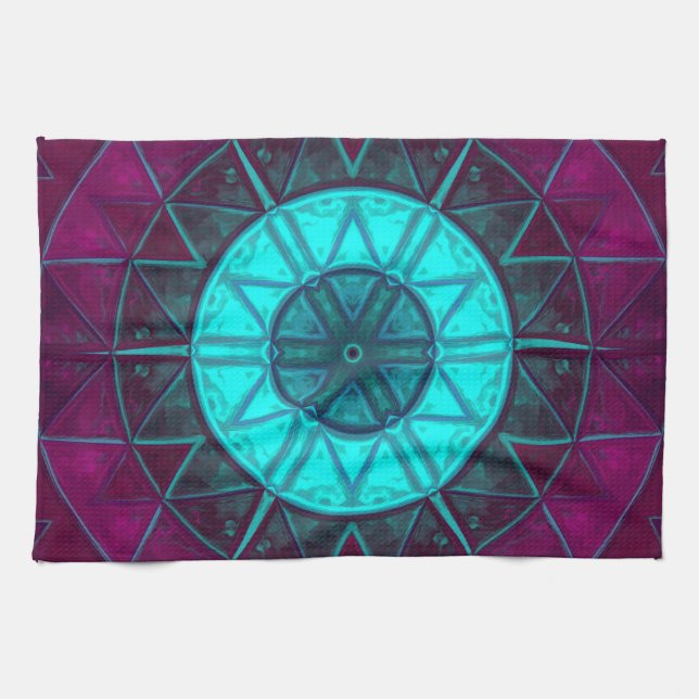 Mosaic Mandala Blume Blau und Lila Geschirrtuch (Horizontal)