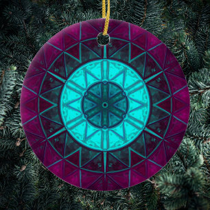 Mosaic Mandala Blume Blau und Lila Keramik Ornament