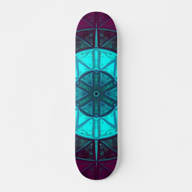 Mosaic Mandala Blume Blau und Lila Skateboard (Vorne)