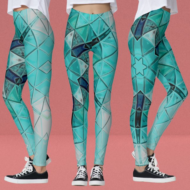Mosaic Mandala Blume Blau und Weiß Leggings (Von Creator hochgeladen)