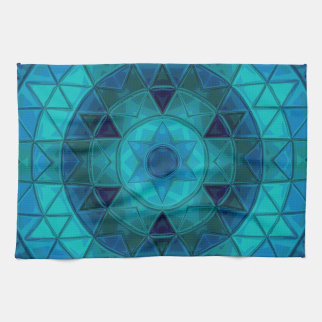 Mosaic Mandala Blume Blue Geschirrtuch (Horizontal)