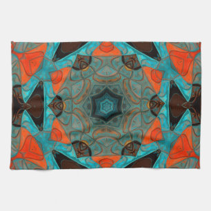 Mosaic Mandala Blume Blue und Orange Geschirrtuch