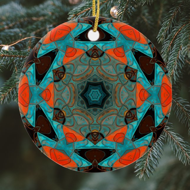 Mosaic Mandala Blume Blue und Orange Keramik Ornament (Von Creator hochgeladen)