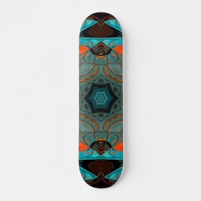 Mosaic Mandala Blume Blue und Orange Skateboard (Vorne)