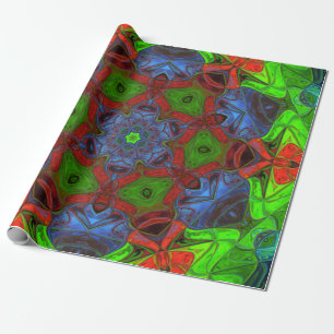 Mosaic Mandala Blume Grün Rot und Blau Geschenkpapier