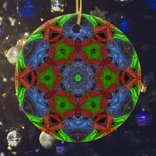 Mosaic Mandala Blume Grün Rot und Blau Keramik Ornament