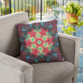 Mosaic Mandala Blume Rot Aquamarin und Blau Kissen