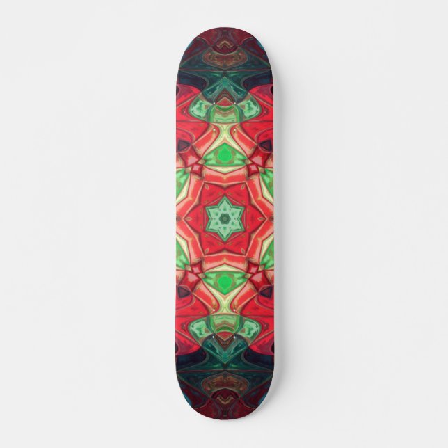 Mosaic Mandala Blume Rot Aquamarin und Blau Skateboard (Vorne)