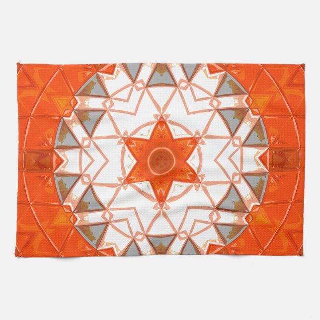 Mosaic Mandala Orange und White Geschirrtuch (Horizontal)