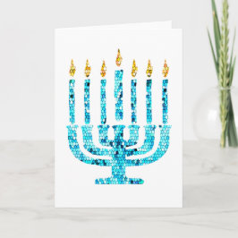 Mosaic Menorah Blue Hanukkah Lights Jewish Faith Karte
