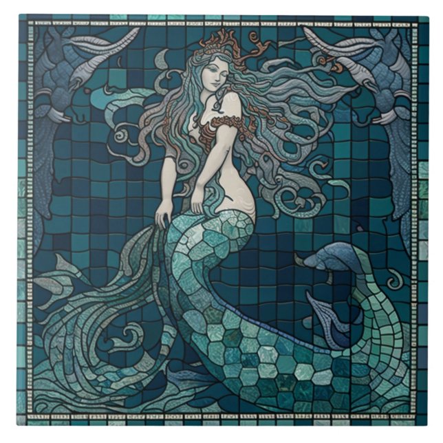 Mosaic Mermaid Keramik Tile Fliese (Vorderseite)