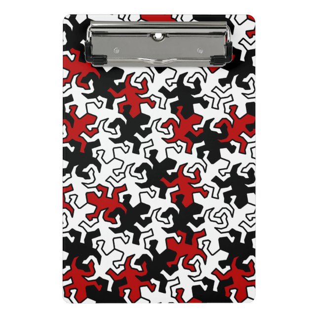 Mosaic Mirror Geckos Pattern - rot Schwarz-weiß Mini Klemmbrett (Vorderseite)