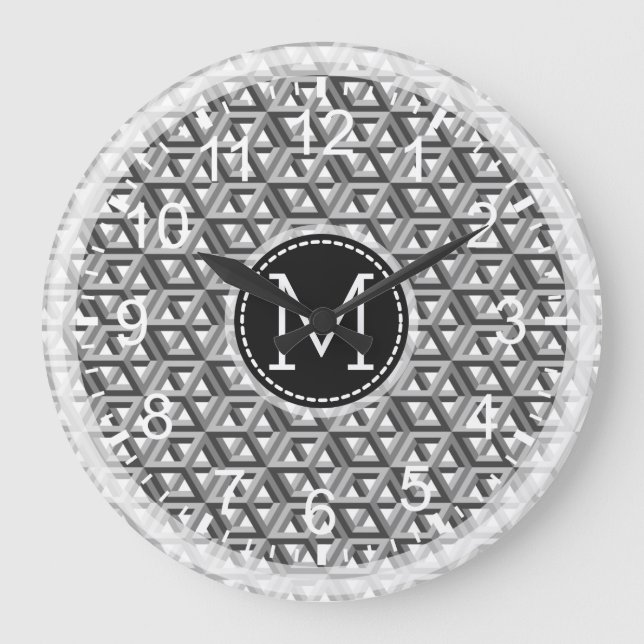 Mosaic Modern Monogram #12 Große Wanduhr (Vorderseite)
