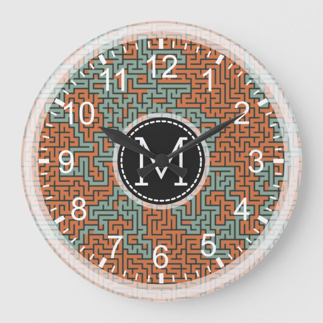 Mosaic Modern Monogram #14 Große Wanduhr (Vorderseite)