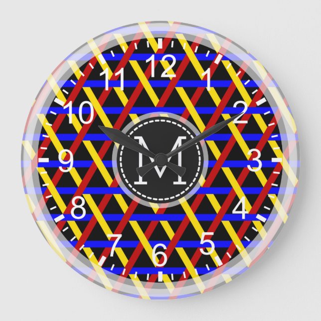 Mosaic Modern Monogram #15 Große Wanduhr (Vorderseite)