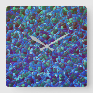 Mosaic of spattered or smoked lilac blue and green quadratische wanduhr