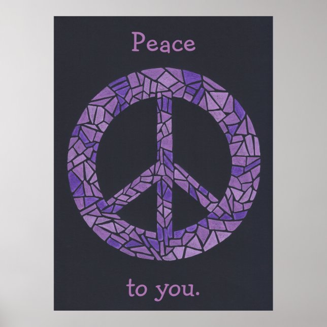 Mosaic Ombre Peace Sign Lavender Lila Poster (Vorne)