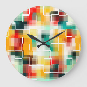 Mosaic Pattern - Red Green Yellow White Große Wanduhr